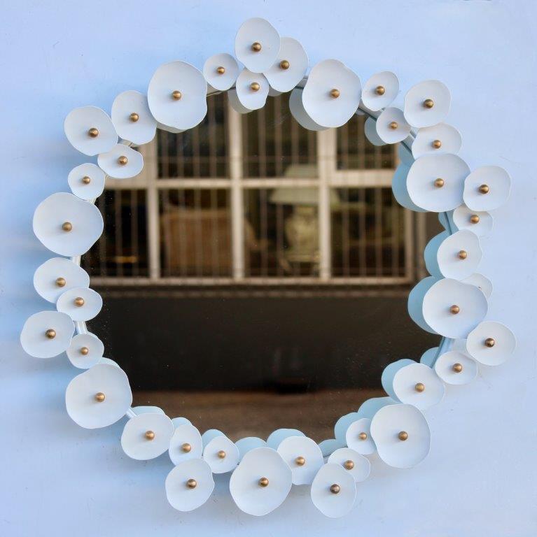 Round Metal Petal & Gold Dot Mirror